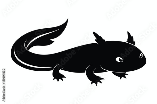 a black silhouette of a salamander or newt, simple minimalist line art style, high contrast, flat design
