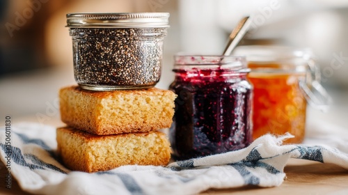 Delicious Homemade Jams and Pastries Displayed on a Kitchen Countertop With N...