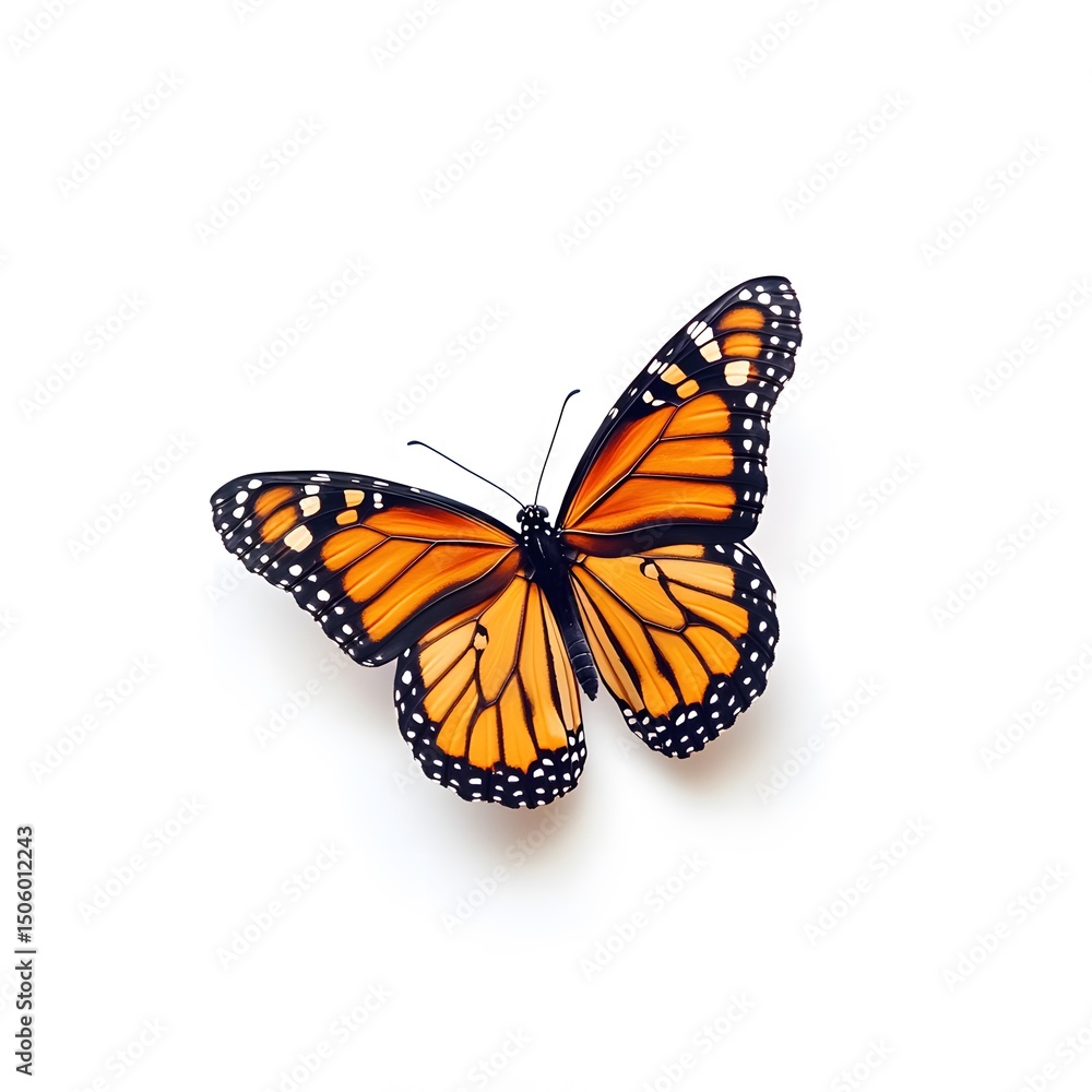 Fototapeta premium Bright monarch butterfly on white background