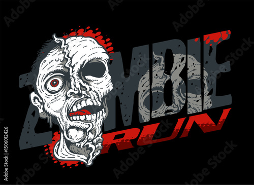 zombie run design with scary zombie head for run competition