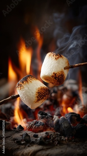 Toasting Marshmallows Over an Open Fire During a Cozy Evening Gathering