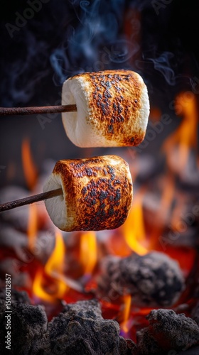Toasting Marshmallows Over an Open Fire During a Cozy Evening Gathering.