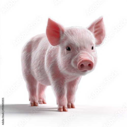 Cute Piglet Standing and Looking Directly at the Viewer in a Bright Setting o...