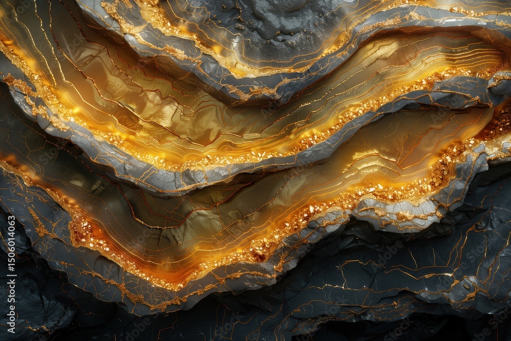 Obraz premium Abstract Close-Up of Golden Metallic Rock Layers and Texture