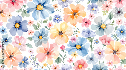 Colorful wild flower background with watercolor
