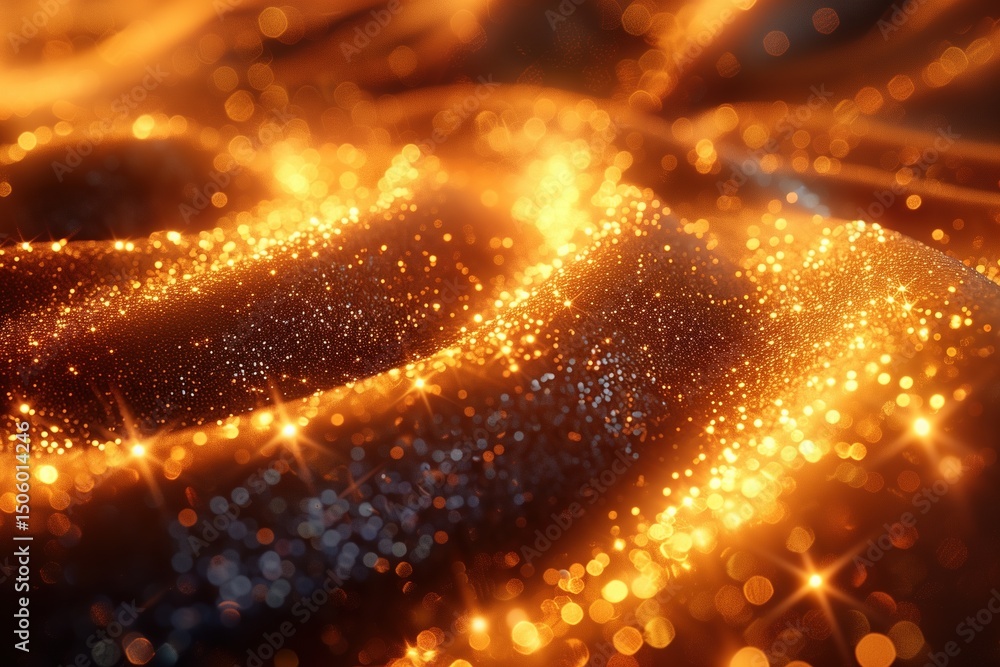 Golden Glittering Wave with Twinkling Sparkles and Radiant Warm Light Golden Glittering Wave with Twinkling Sparkles and Radiant Warm Light