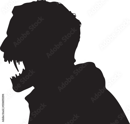 Silhouette of a Man with Fangs Showing Teeth