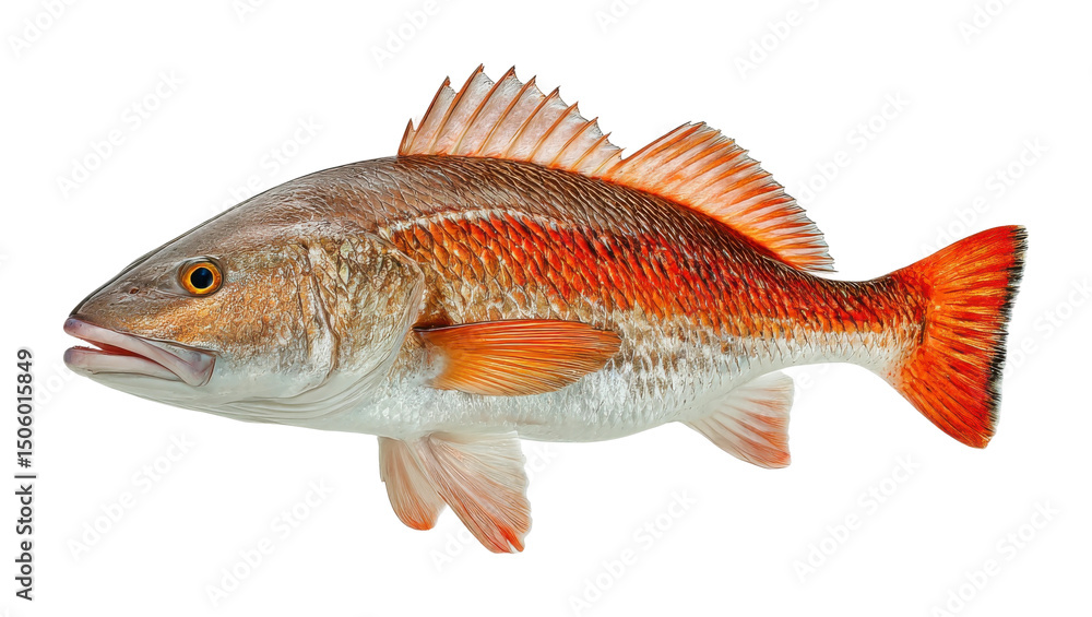 Fishing adventure catching red fish in the ocean wildlife underwater isolated on transparent background Fishing adventure catching red fish in the ocean wildlife underwater isolated on transparent background