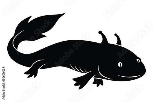axolotl, black and white, simple line art, minimalist, geometric, flat design, vector illustration
