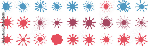 Grunge ink splatter. Splash of paints, spray drops staining and frame with wet paint drop traces vector set. Illustration splash and drip design, silhouette blob spray collection