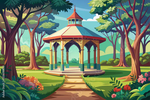 vector of Beautiful gazebos in the forest park
