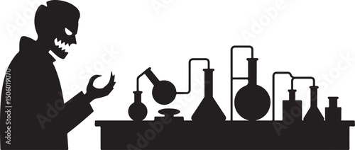 Evil Scientist Silhouette with Laboratory Equipment