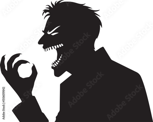 Silhouette of a Man with an Evil Grin and Clawed Hand