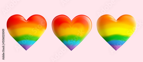 Heart LGBT pride flag. Rainbow pride flag on heart background. Pride LGBT heart icon set. Template lesbian gay bisexual transgender concept love symbol, color rainbow flag, vector design signs.