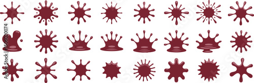 Grunge ink splatter. Splash of paints, spray drops staining and frame with wet paint drop traces vector set. Illustration splash and drip design, silhouette blob spray collection
