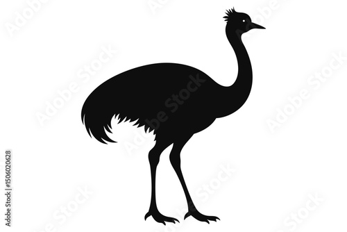 emu, flightless bird, black silhouette, minimalist, graphic design, simple shapes, vector illustration

