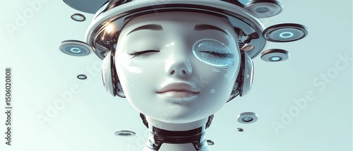 futuristic female robot face AI, futuristic female robot face concept, futuristic female robot face with digital interface design