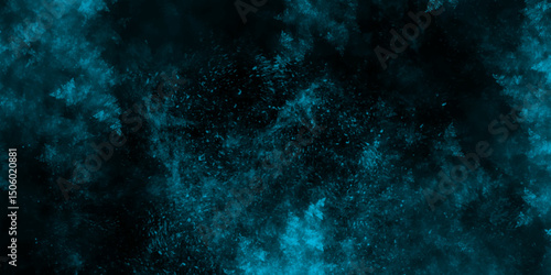 Dark blue mist or smog moves on black abstract background. Abstract blue grunge clouds smoke texture background. Abstract black and blue fantasy watercolor background. 
