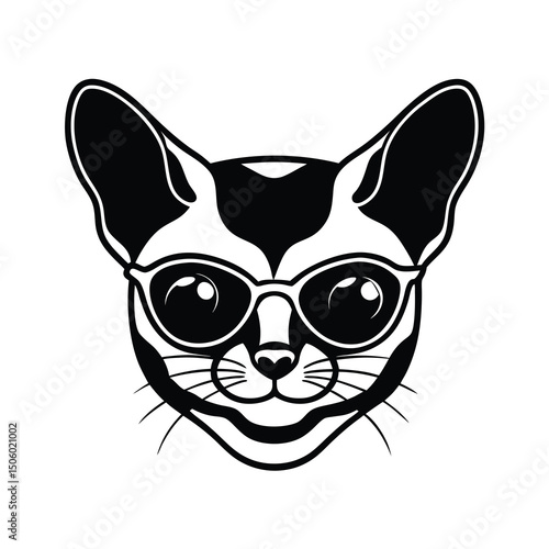 black cat face stylized sugar glider head with sunglasses