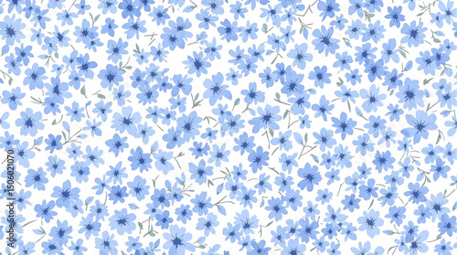 Wallpaper Mural Watercolor background pattern Blue flowers on white background Torontodigital.ca