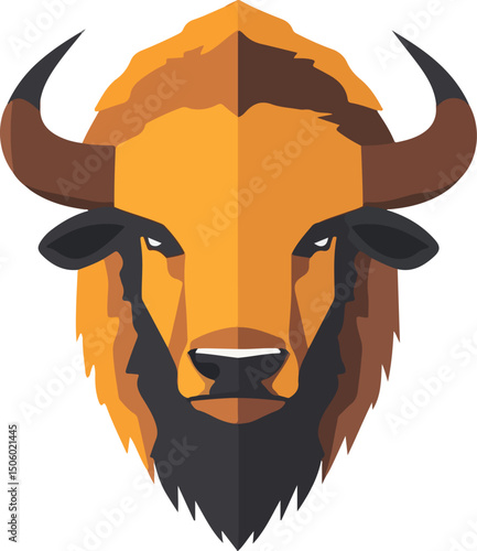 Bison Head Vector Illustration on Transparent Background