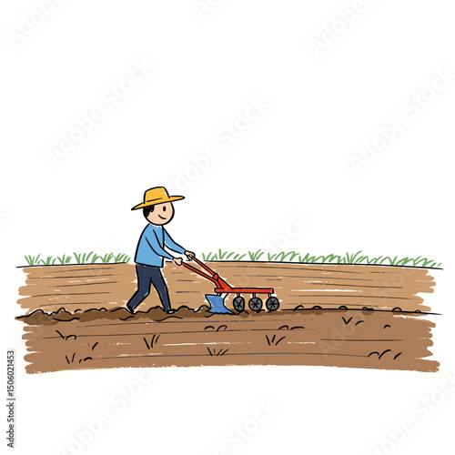 Farmer using plow to till soil in agricultural field  