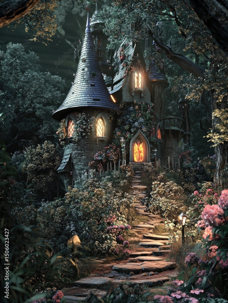 Obraz premium House in forest at night