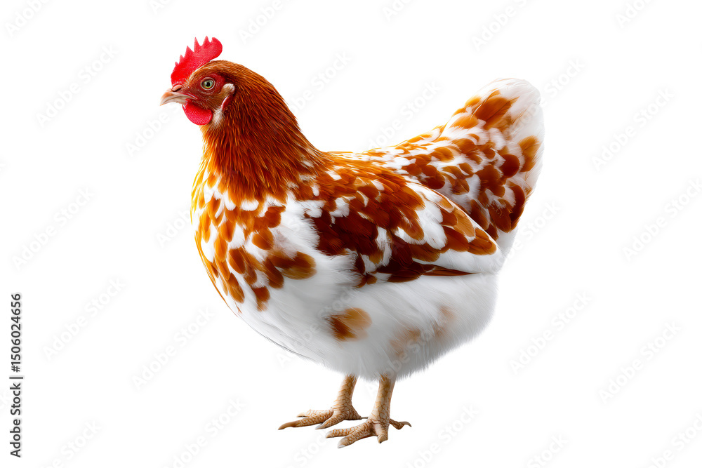 Fototapeta premium Colorful hen standing on a transparent background in studio light