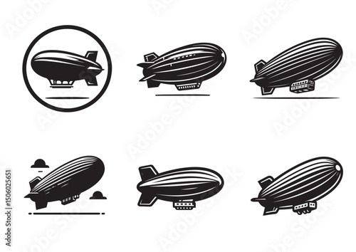 Blimp Silhouette Vector, Blimp Icon Set