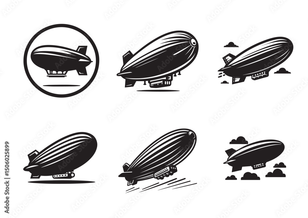 Fototapeta premium Blimp Silhouette Vector, Blimp Icon Set