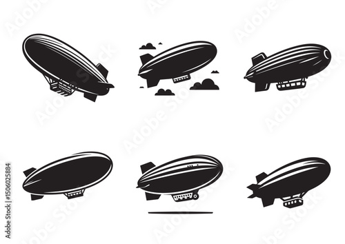 Blimp Silhouette Vector, Blimp Icon Set