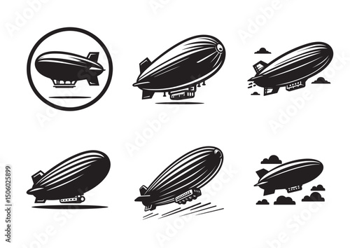 Blimp Silhouette Vector, Blimp Icon Set