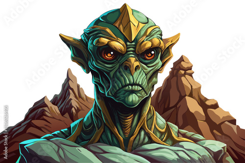 Alien extremely detailed vector and realistic high resolution illustration of an extraterrestrial being cartoon white isolated background