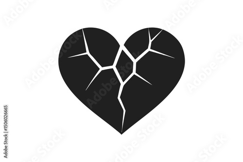 black and white broken heart, metaphor for heartbreak, fracture, cracked, shattered, abstract, minimalist, vector illustration
