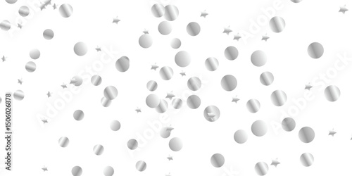 Festive Vector Template of Falling Silver Confetti and Glitter Particles Framing the Top and Bottom Edges with Transparency. a Shiny Vertical Border on Transparent Background