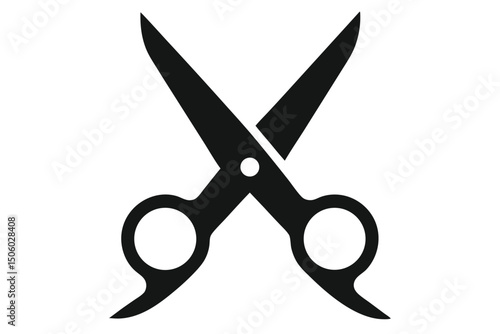 hairstyling scissors, barber shop tool, haircutting equipment, classic stylist symbol, black and white silhouette
