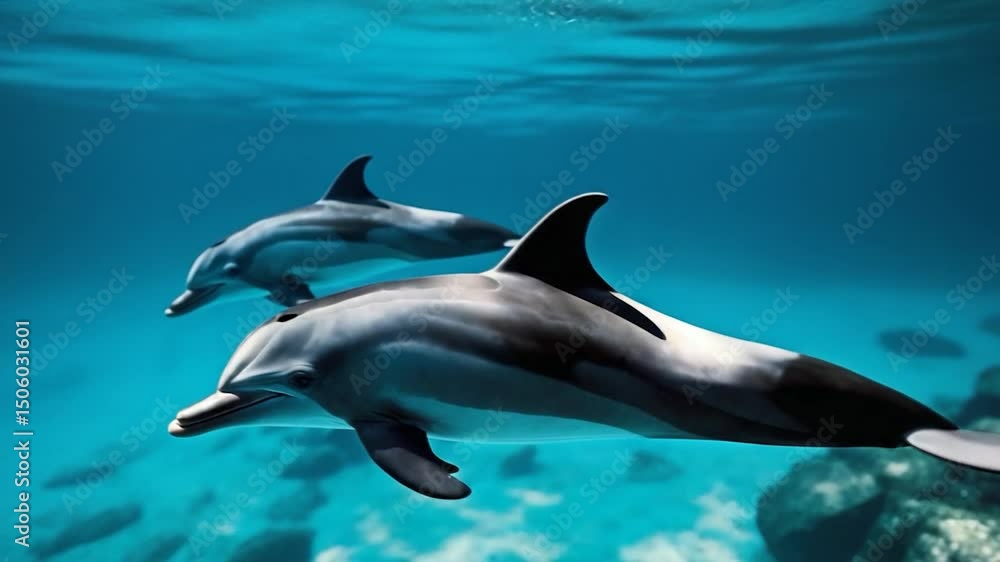 The same viewpoint as a dolphin elegantly swimming through the sea.