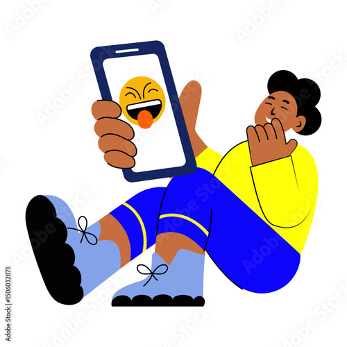 A flat style illustration showing a person laughing