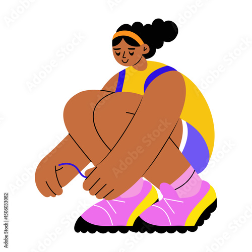 A flat style illustration showing a person tying laces
