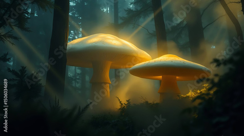  mushroom in the jungle, glowing mushroom in the night background