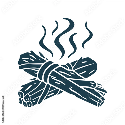 Despojo Banishing Burning bundle of herbs like copal or palo santo with sharp smoke tendrils Smudging Bundle Icon, Copal or Palo Santo