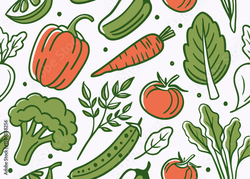 Seamless Pattern: Fresh Vegetables Line Art
