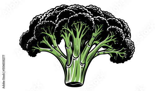 Fresh Broccoli Vegetable Illustration, Dark Green, Healthy Food