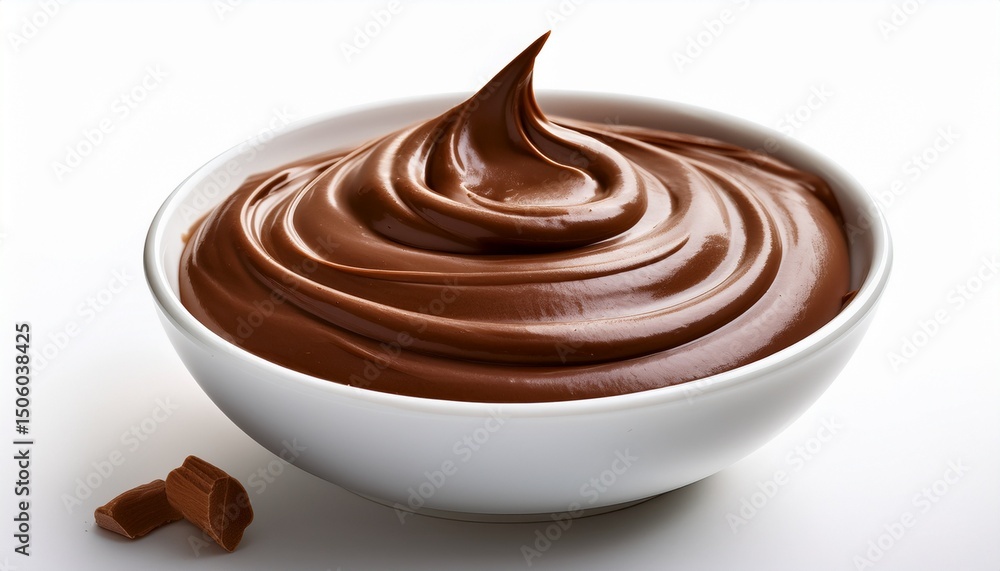 smooth chocolate spread swirled elegantly white bowl isolated white background delicious creamy chocolate texture perfect dessert topping sweet indulgence versatile chocolate visual for food blogs smooth chocolate spread swirled elegantly white bowl isolated white background delicious creamy chocolate texture perfect dessert topping sweet indulgence versatile chocolate visual for food blogs