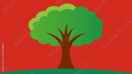 Vector illustration of a stylized tree with green foliage against a red background