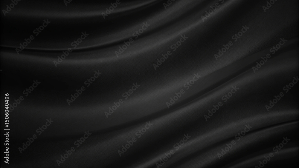 Smooth black satin fabric with luxurious flowing waves, a soft dark textile backdrop for elegant design Smooth black satin fabric with luxurious flowing waves, a soft dark textile backdrop for elegant design