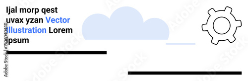 Gear icon, cloud, and scattered text lines in a clean layout. Ideal for technology, innovation, cloud computing, automation, communication, software development and simple landing page