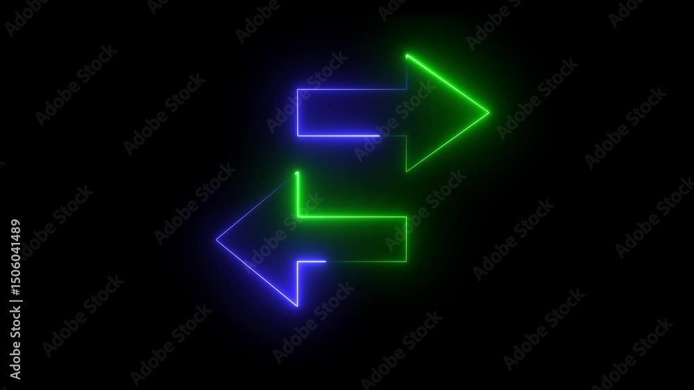 abstract glowing neon line double bule green color arrow icon motion. on dark background abstract glowing neon line double bule green color arrow icon motion. on dark background