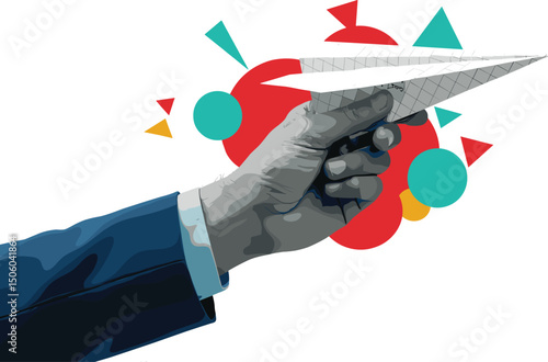 Wallpaper Mural A hand holds checkered paper plane. Modern photo collage style.  Torontodigital.ca