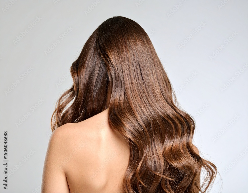Fototapeta premium Back view of woman with long healthy brown wavy hair
